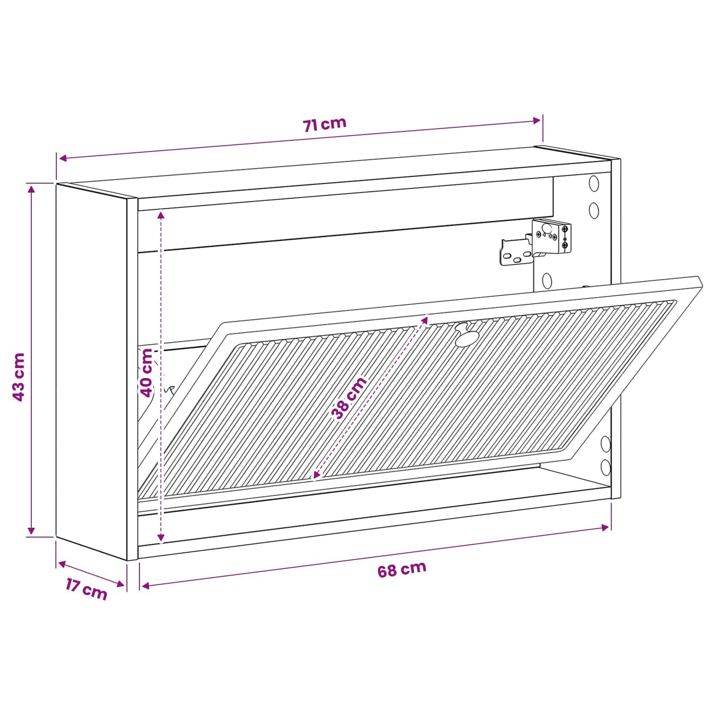 Wandgemonteerde Schoenkast EDE 71 x 17 x 43 cm Bewerkt hout