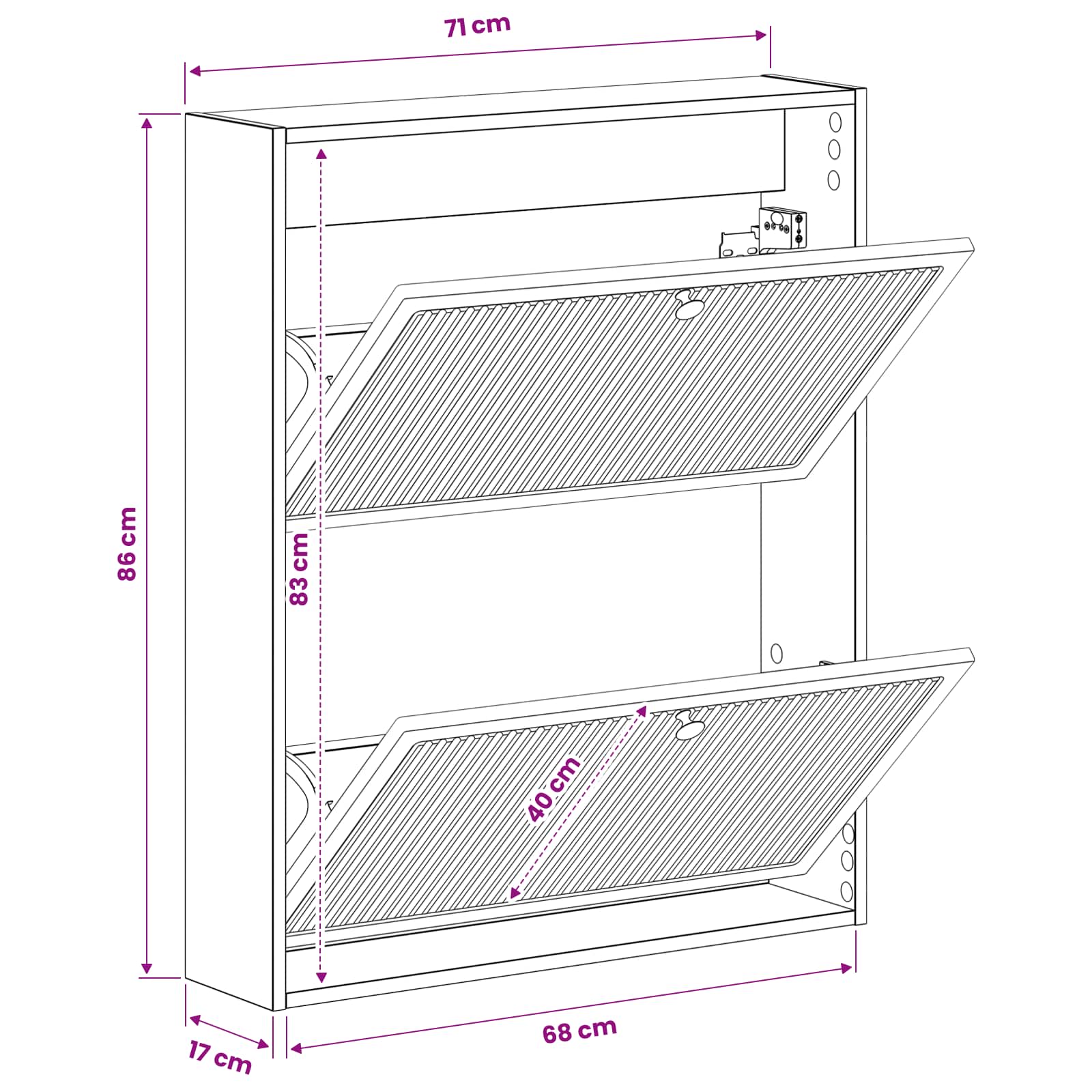 Wandgemonteerde Schoenkast EDE 71 x 17 x 86 cm Bewerkt hout