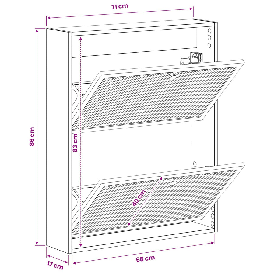 Wandgemonteerde Schoenkast EDE 71 x 17 x 86 cm Bewerkt hout