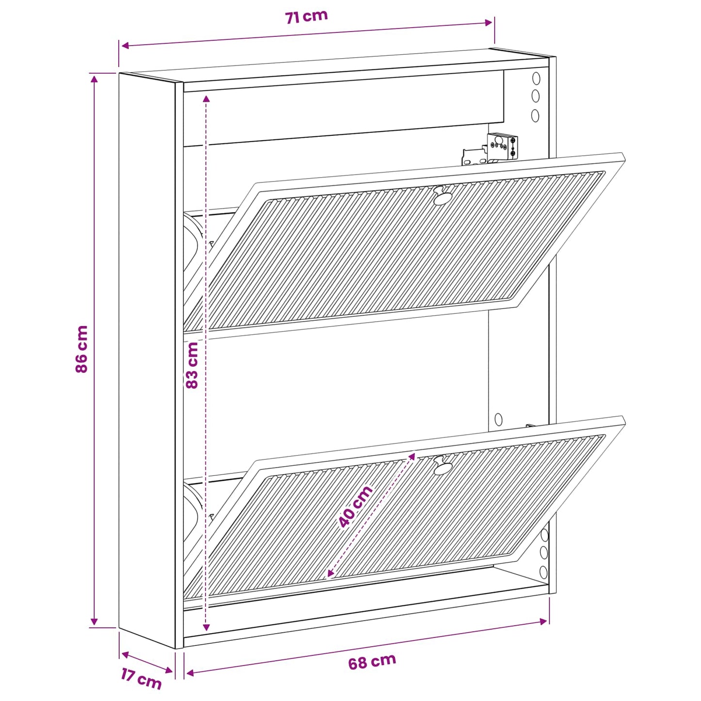 Wandgemonteerde Schoenkast EDE 71 x 17 x 86 cm Bewerkt hout