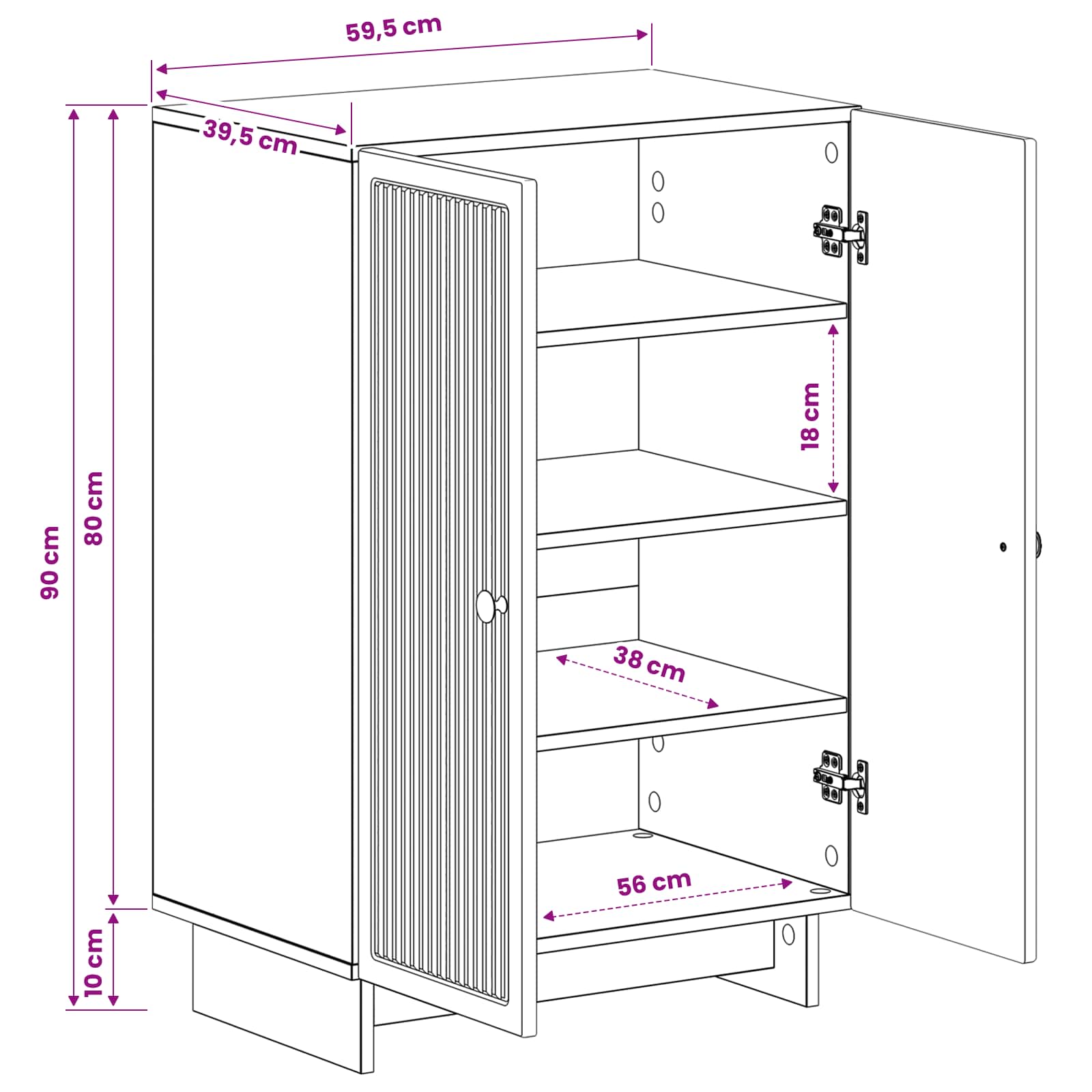 Schoenenkast EDE 59,5 x 39,5 x 90 cm Bewerkt hout Betongrijs