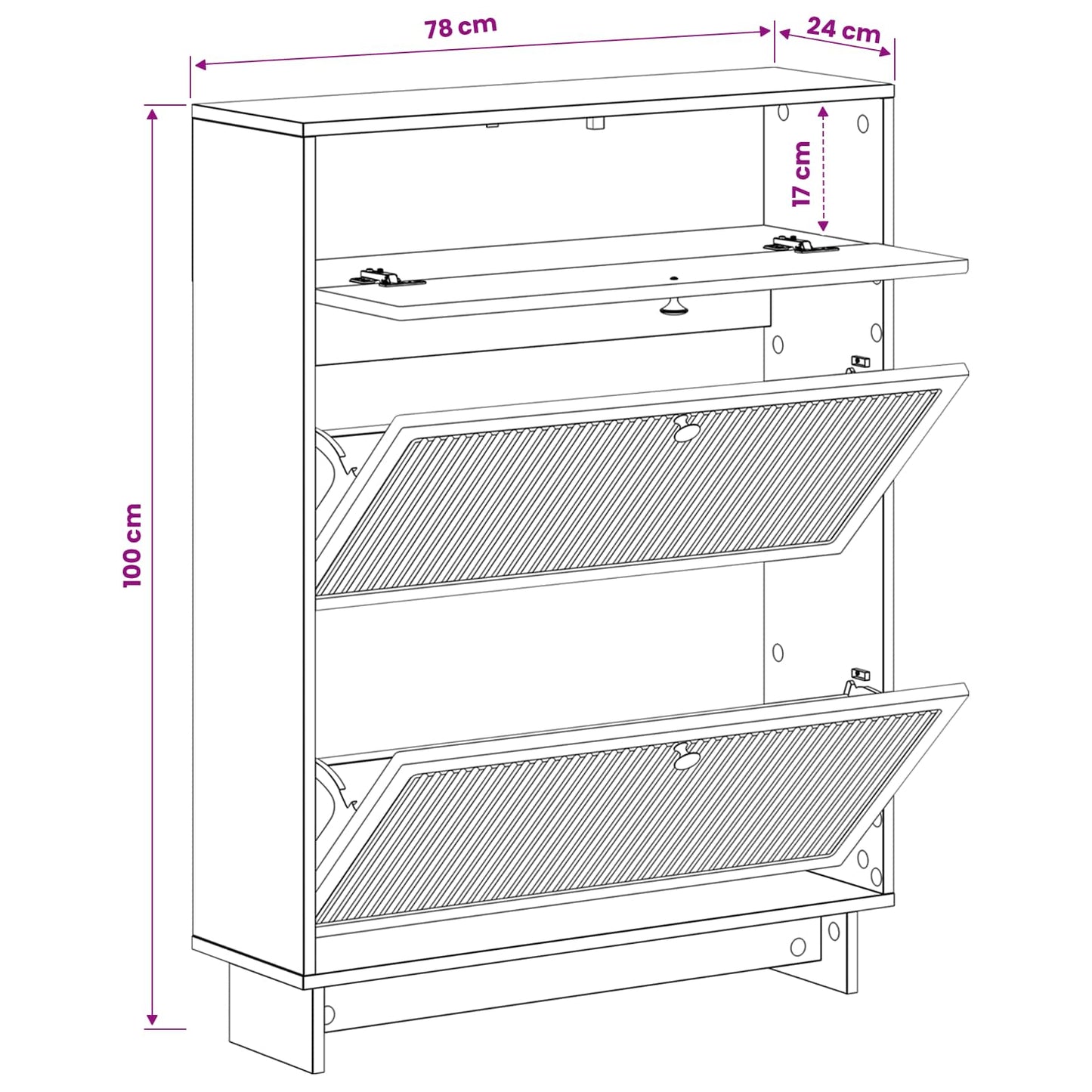 Schoenenkast EDE 78 x 24 x 103 cm Bewerkt hout Betongrijs