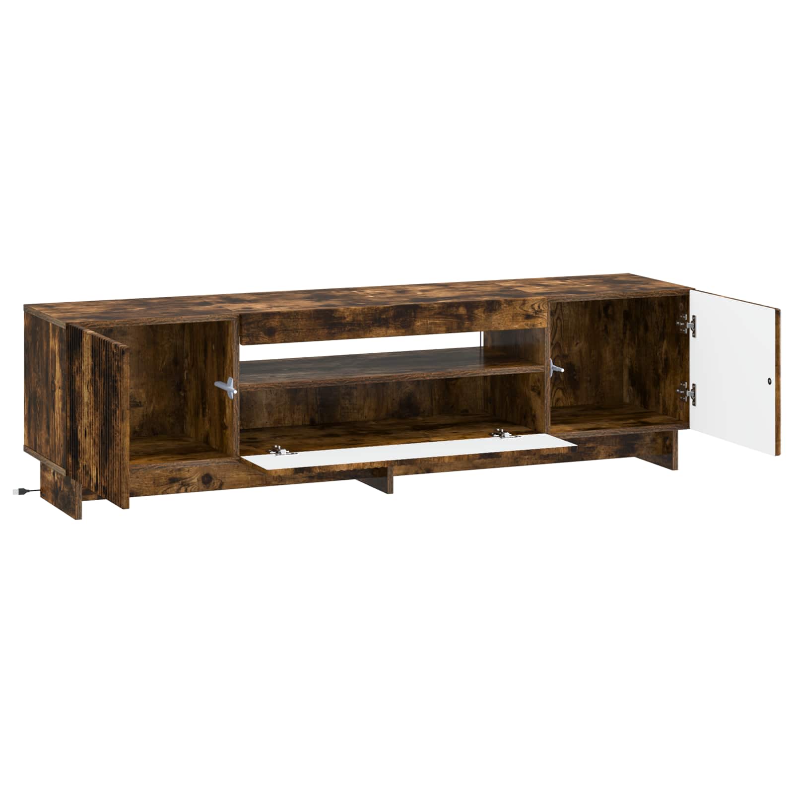 LED tv-meubel Gerookt eiken Bewerkt hout
