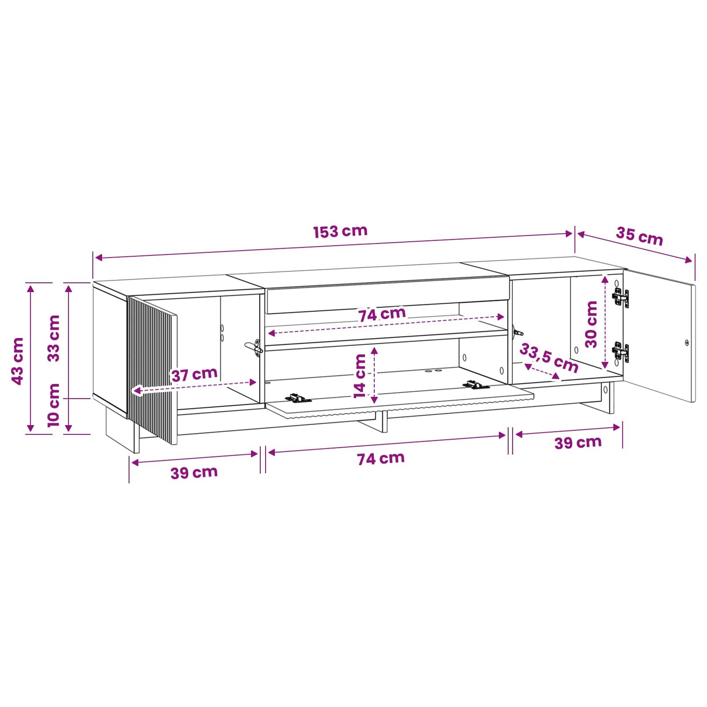 LED tv-meubel Gerookt eiken Bewerkt hout