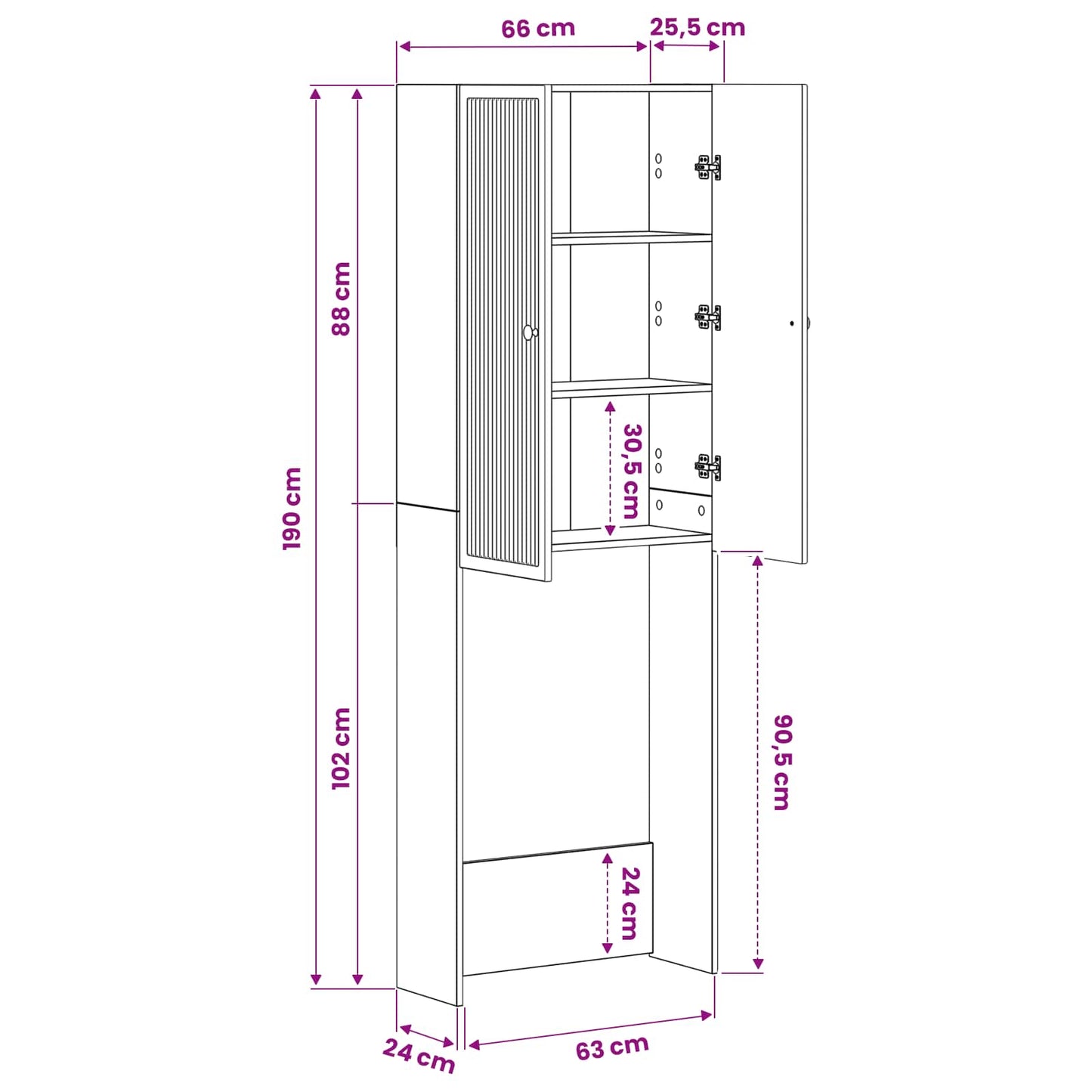 Toiletkast EDE Wit 66 x 25,5 x 190 cm Bewerkt hout