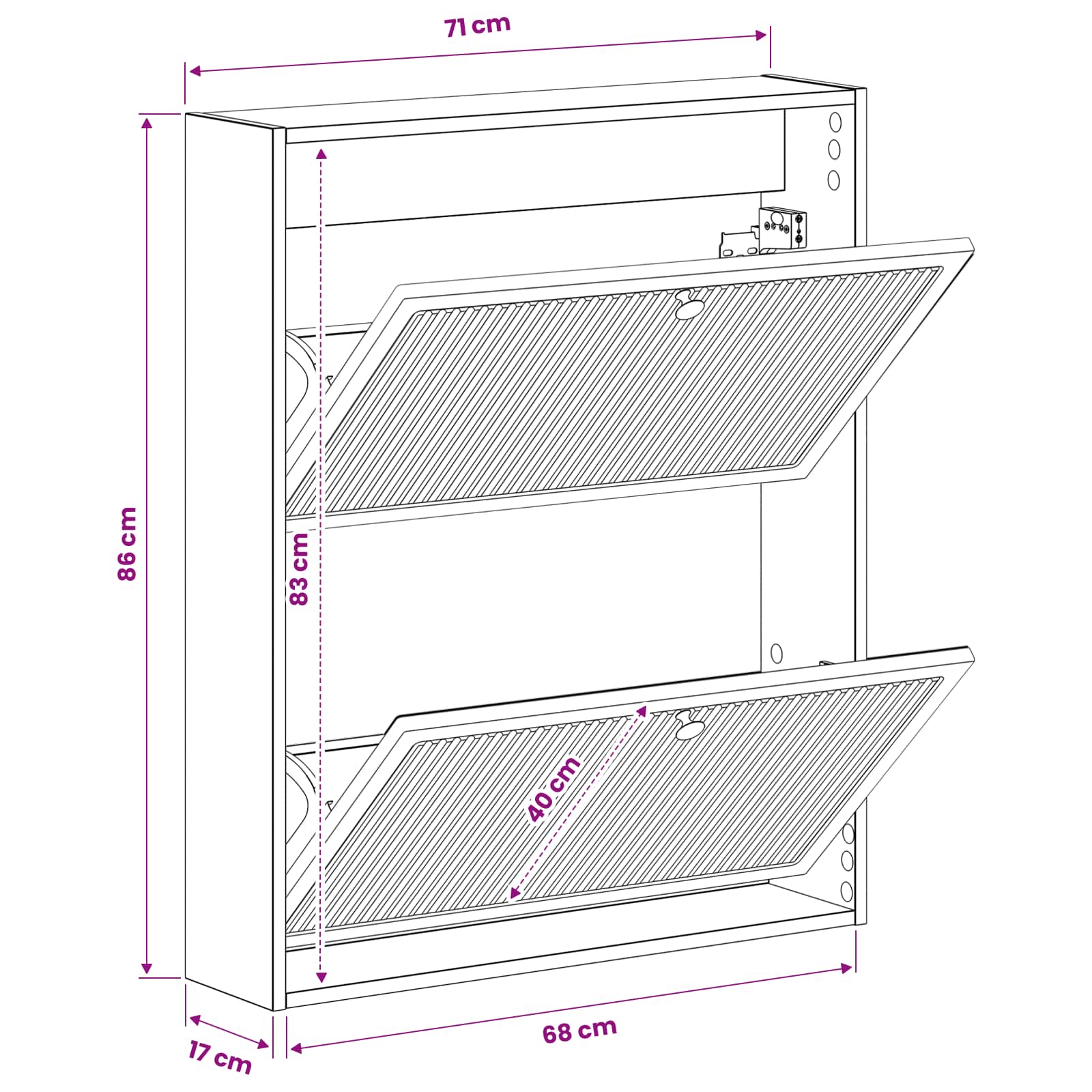 Wandgemonteerde Schoenkast ALKMAAR 71 x 17 x 86 cm Bewerkt hout
