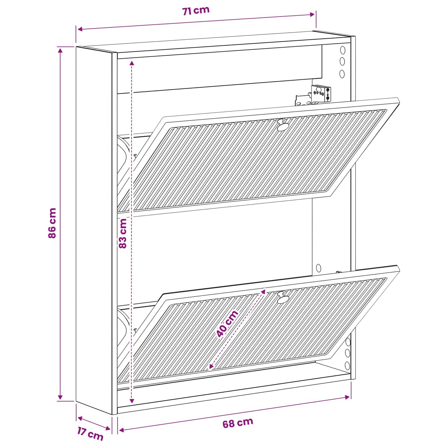Wandgemonteerde Schoenkast ALKMAAR 71 x 17 x 86 cm Bewerkt hout