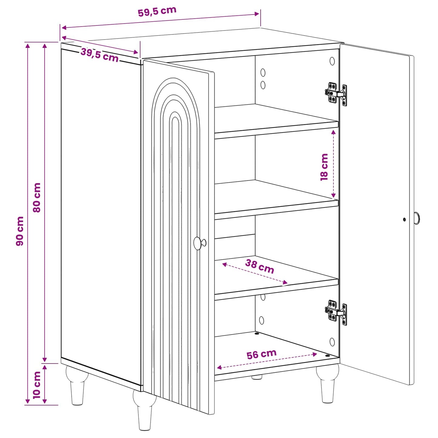 Schoenenkast ALKMAAR 59,5 x 39,5 x 90 cm Bewerkt hout