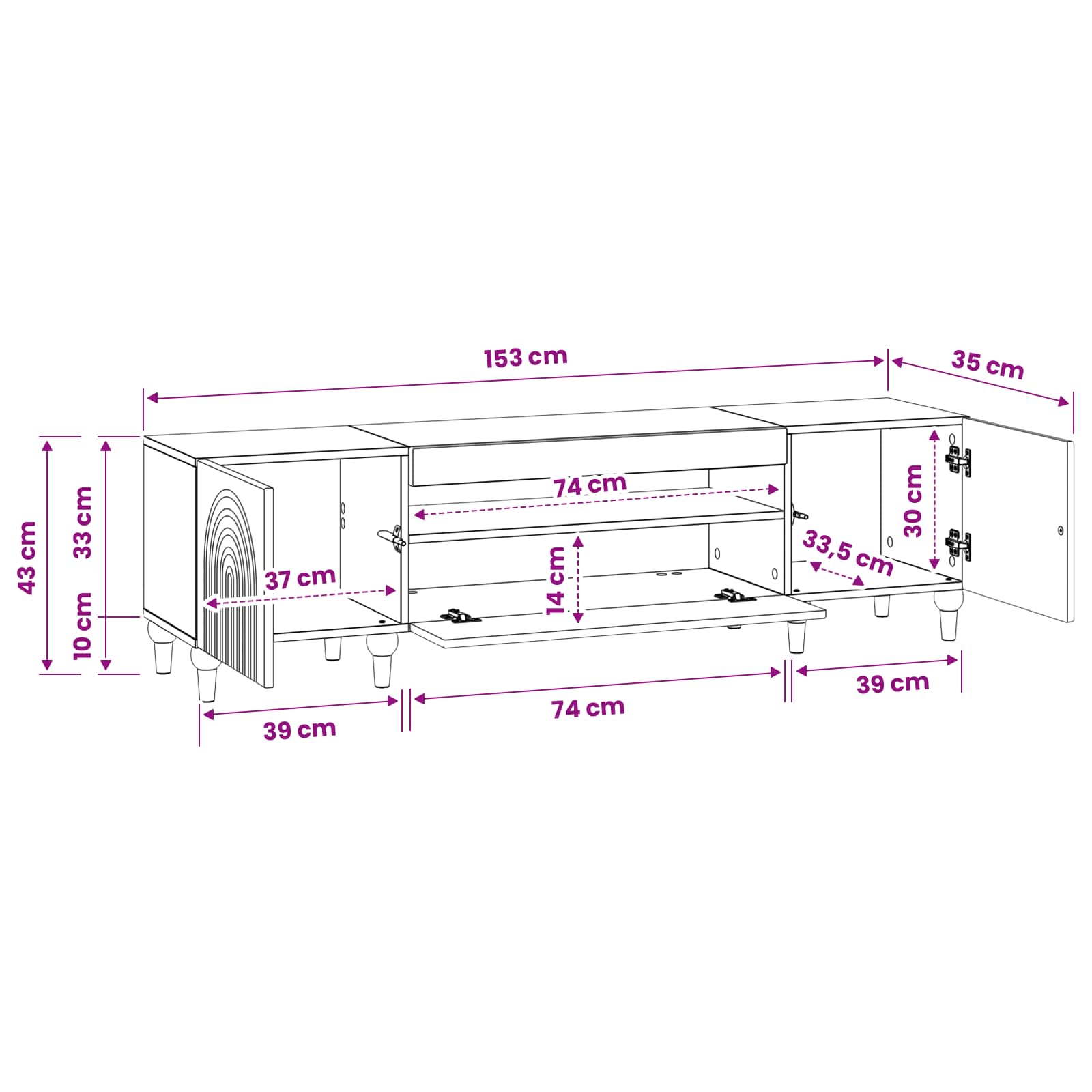 LED tv-meubel Wit Bewerkt hout