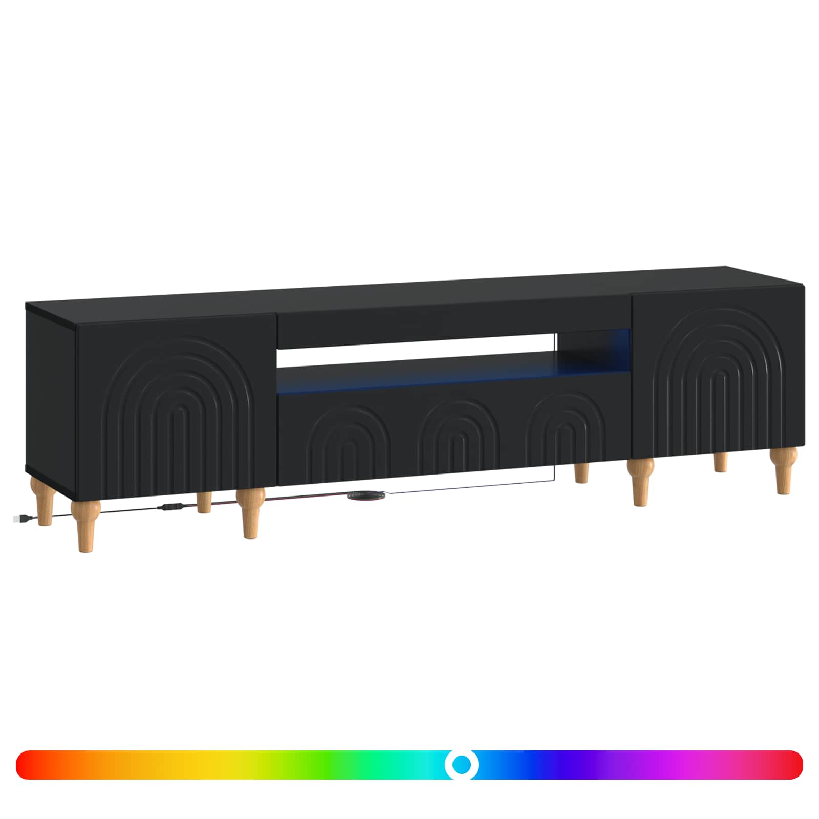 LED tv-meubel Zwart Bewerkt hout