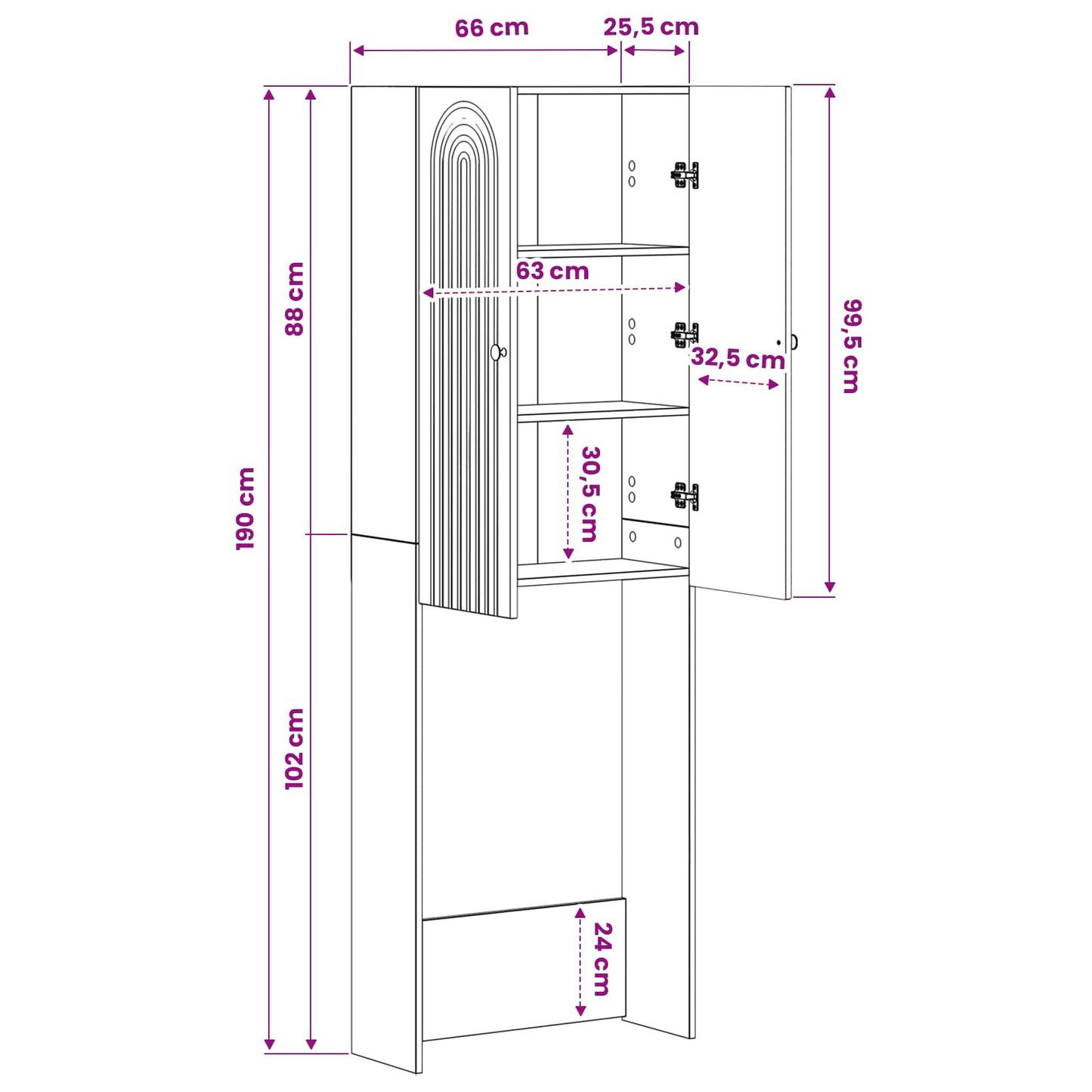 Toiletkast ALKMAAR Gerookt eiken 66 x 25,5 x 190 cm
