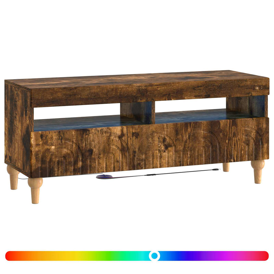 LED tv-meubel Gerookt eiken Bewerkt hout