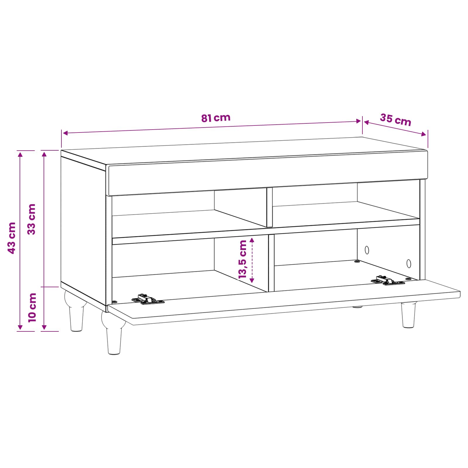 LED tv-meubel Wit Bewerkt hout