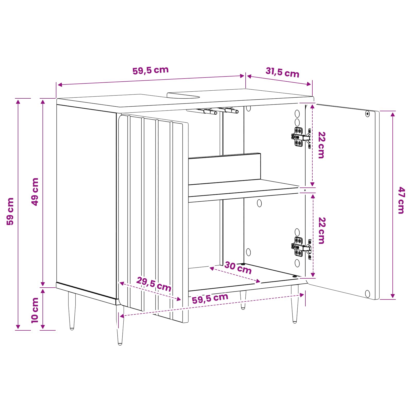 Badkamer wastafelkast ZWOLLE Wit 59,5 x 31,5 x 59 cm