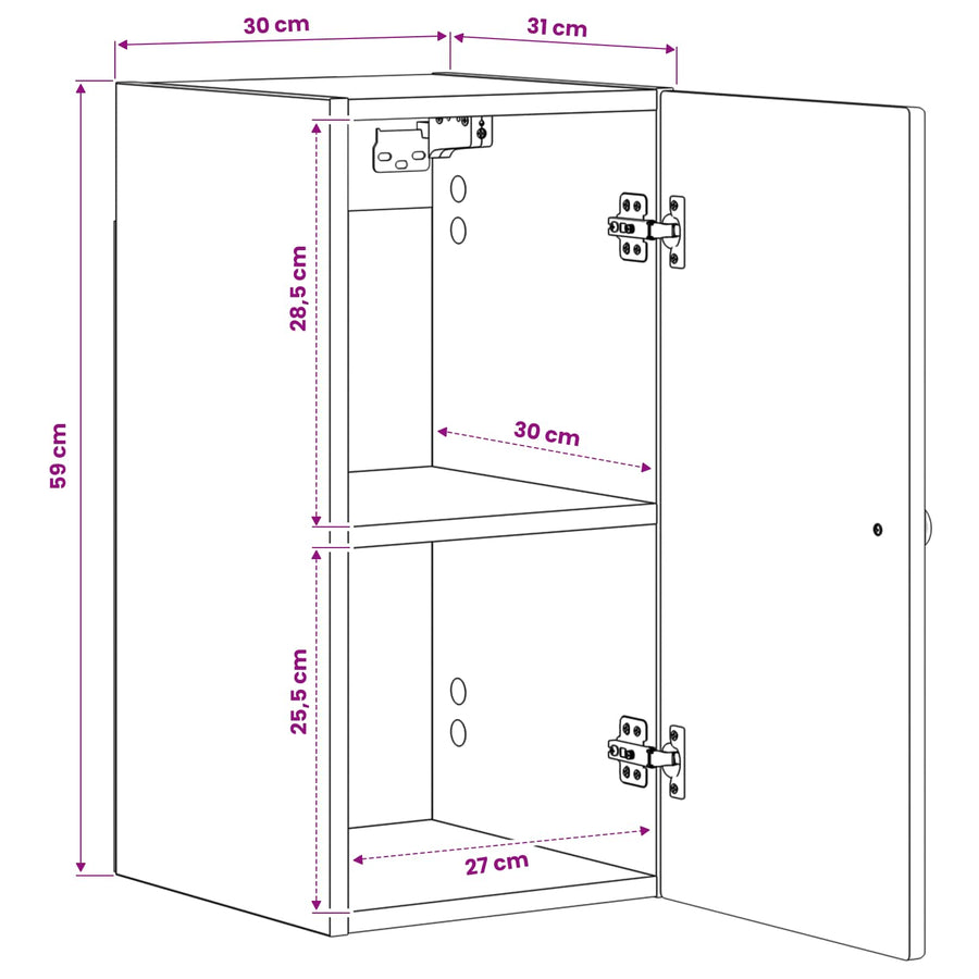 Badkamer wandkast ZWOLLE Zwart 30 x 31 x 63 cm Bewerkt hout