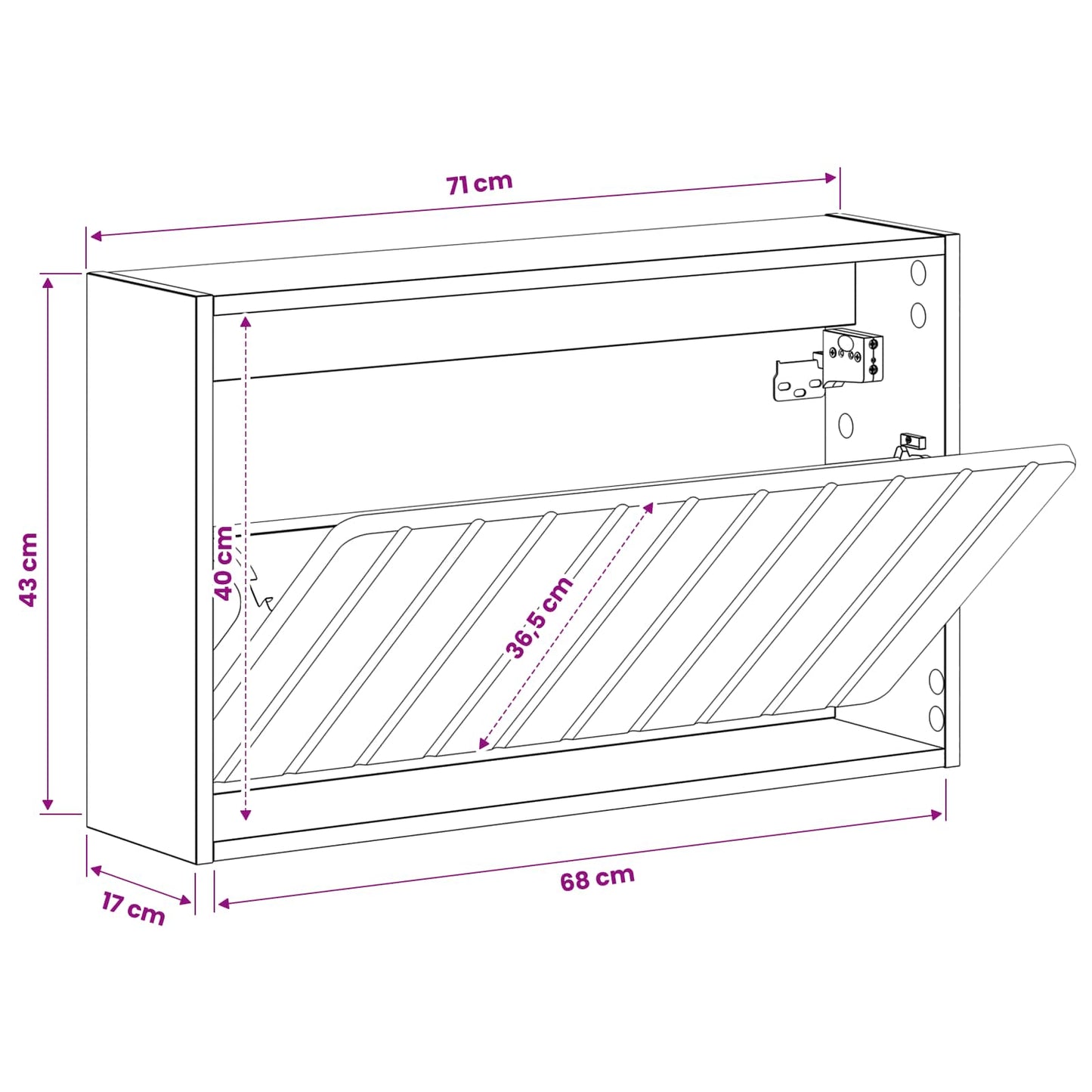 Wandgemonteerde Schoenkast ZWOLLE 71 x 17 x 43 cm Bewerkt hout