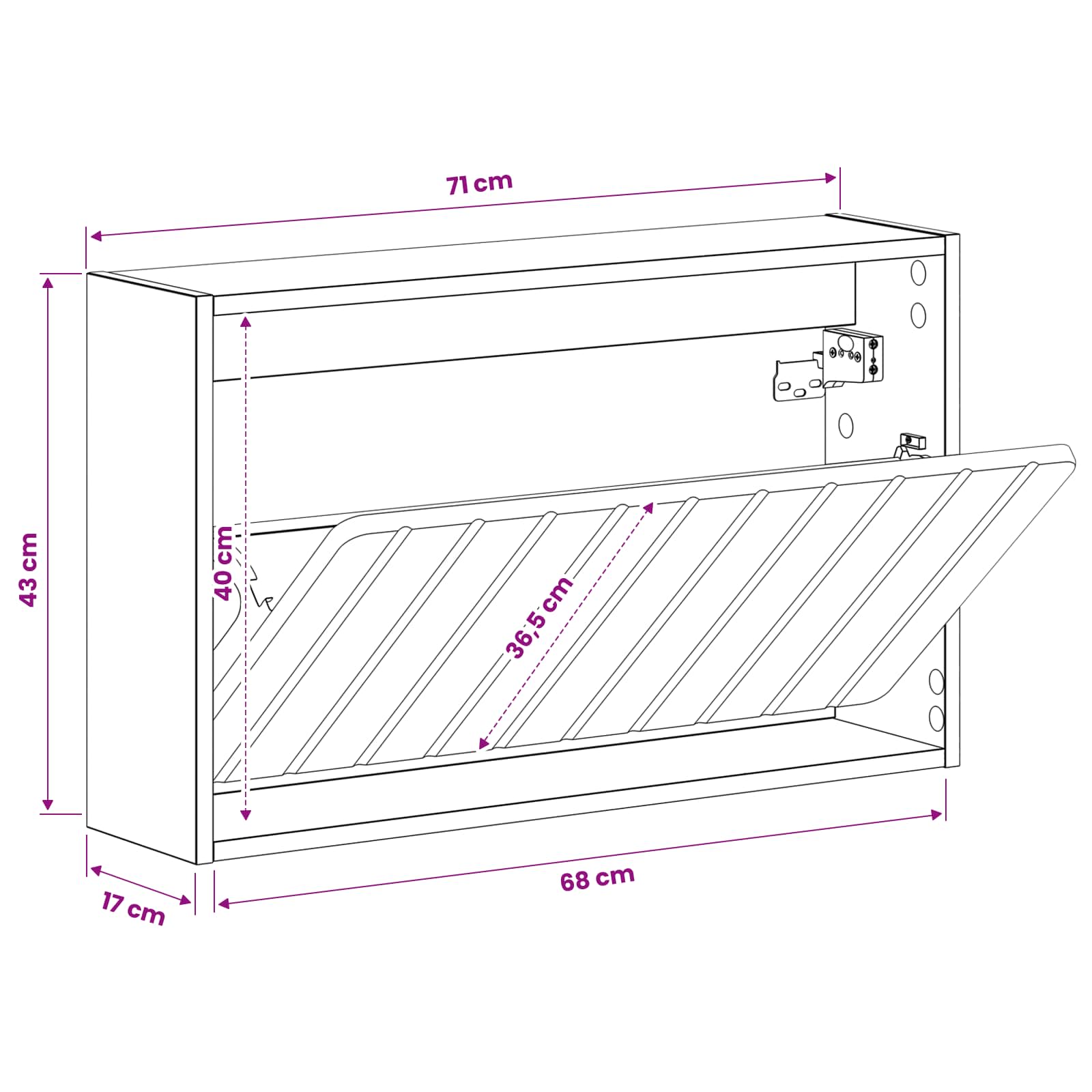 Wandgemonteerde Schoenkast ZWOLLE 71 x 17 x 43 cm Bewerkt hout
