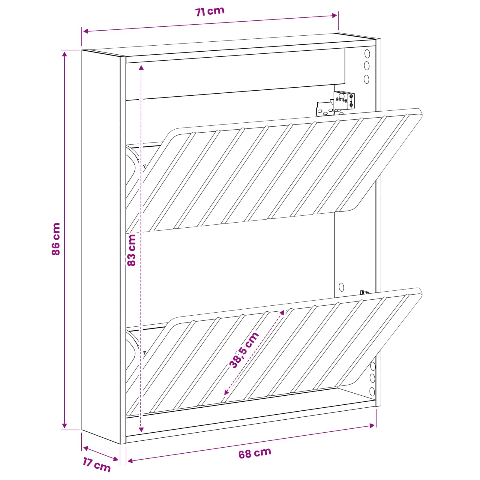 Wandgemonteerde Schoenkast ZWOLLE 71 x 17 x 86 cm Bewerkt hout