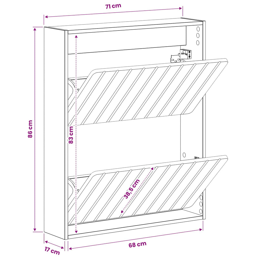 Wandgemonteerde Schoenkast ZWOLLE 71 x 17 x 86 cm Bewerkt hout