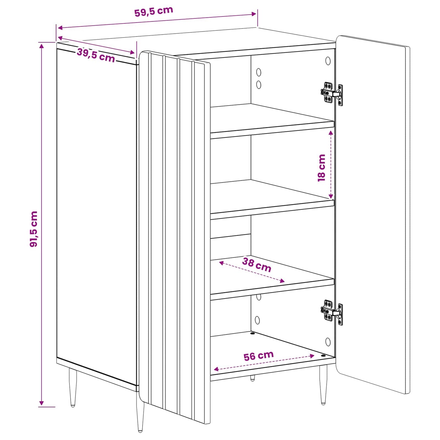 Schoenenkast ZWOLLE 59,5 x 39,5 x 91,5 cm Bewerkt hout Zwart