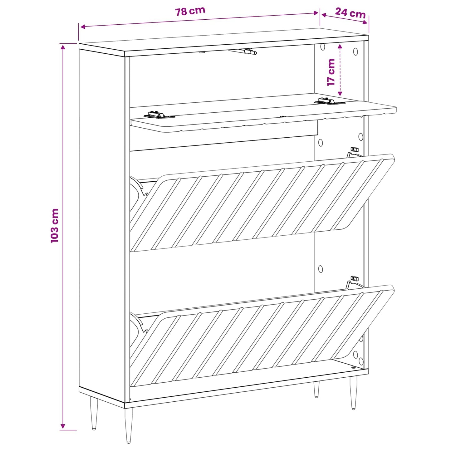 Schoenenkast ZWOLLE 78 x 24 x 103 cm Bewerkt hout Betongrijs