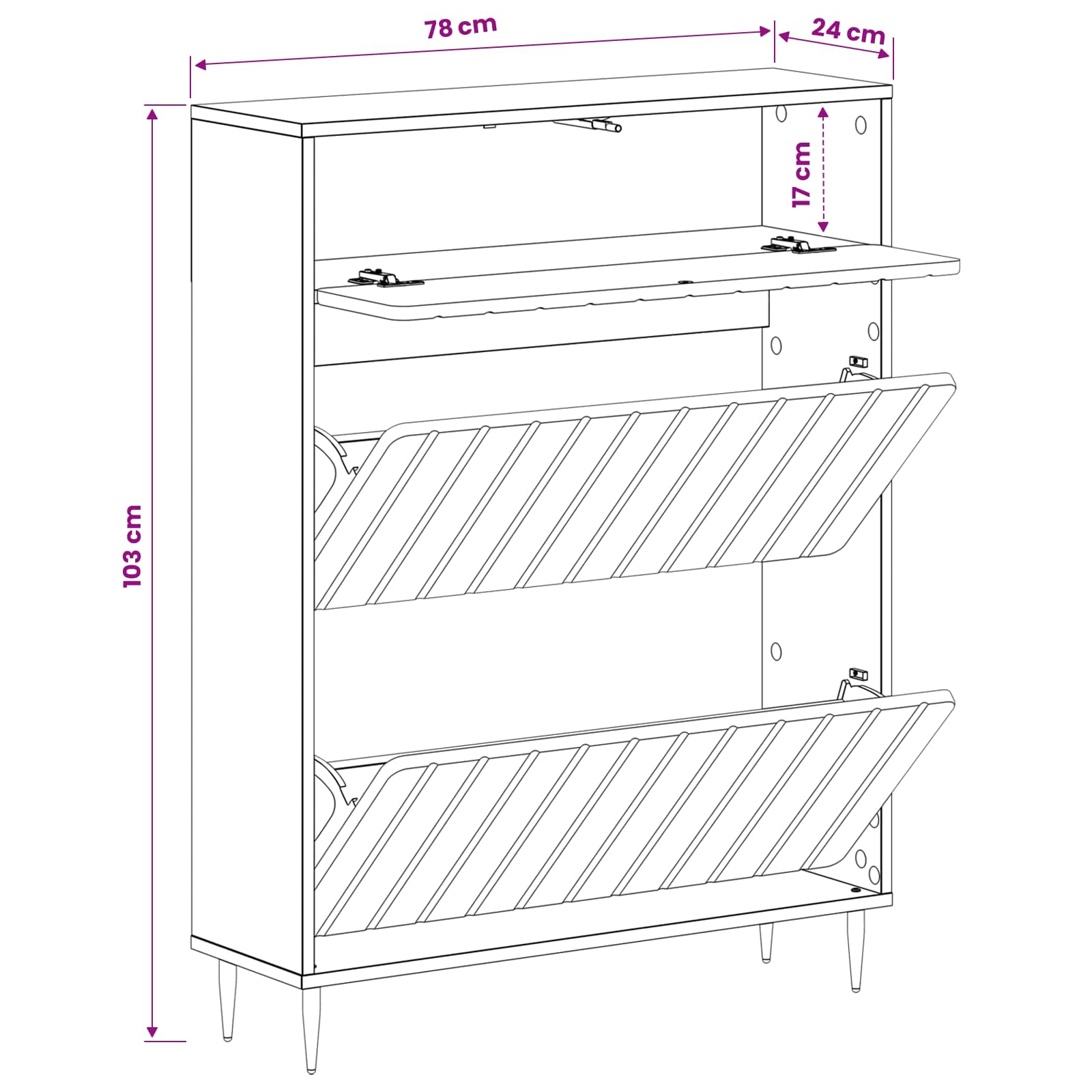 Schoenenkast ZWOLLE 78 x 24 x 103 cm Bewerkt hout Oud hout