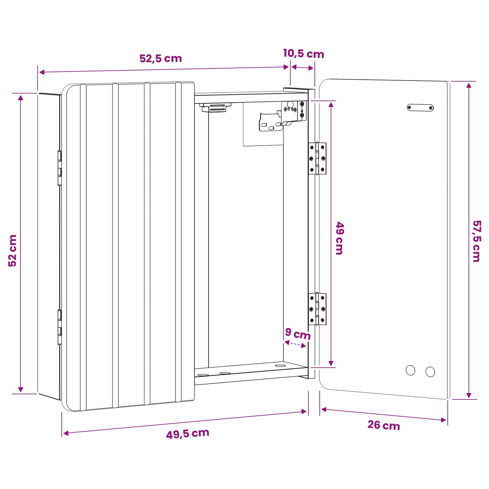Dartbord Kabinet ZWOLLE Gerookt eiken 52,5 x 10,5 x 57,5 cm