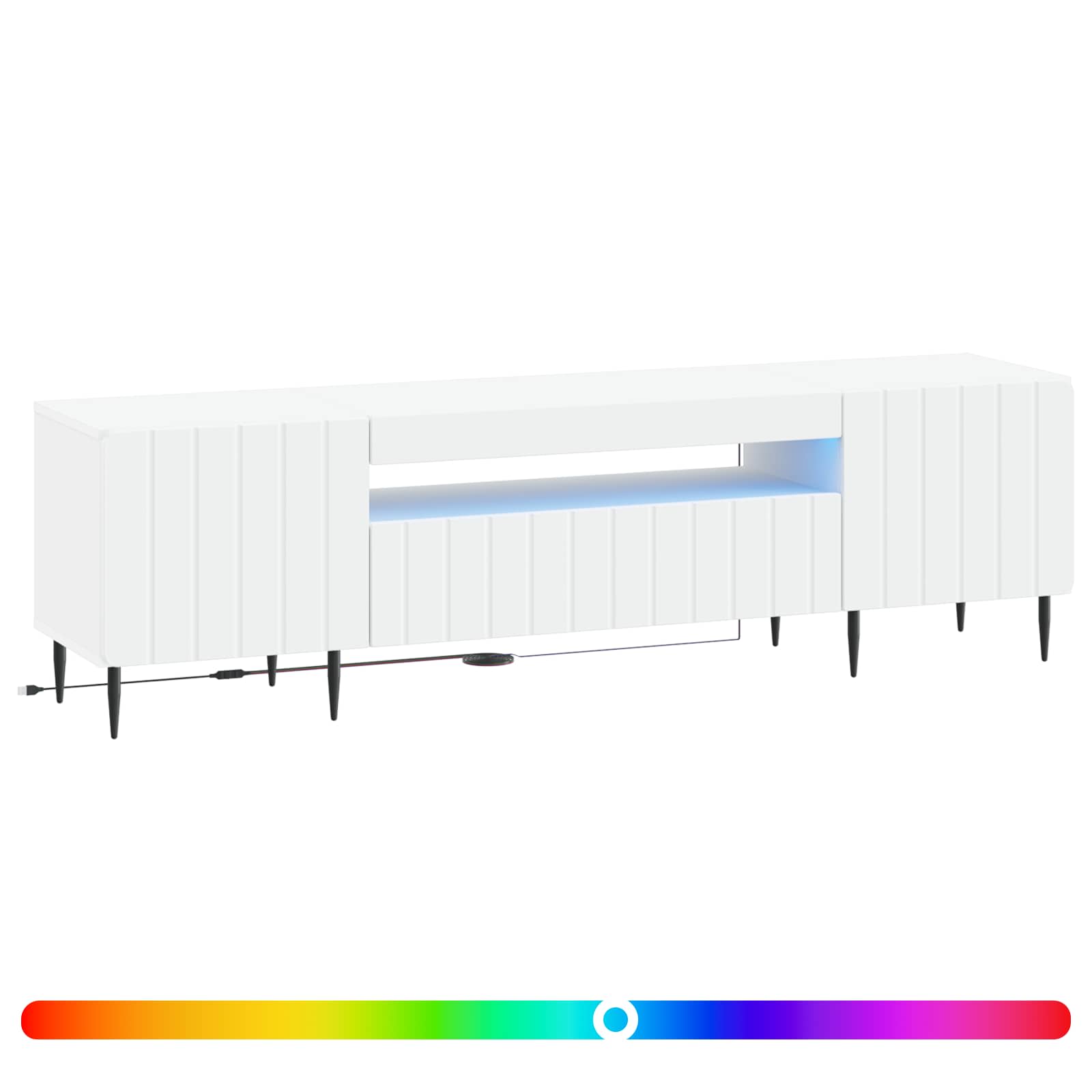 LED tv-meubel Wit Bewerkt hout