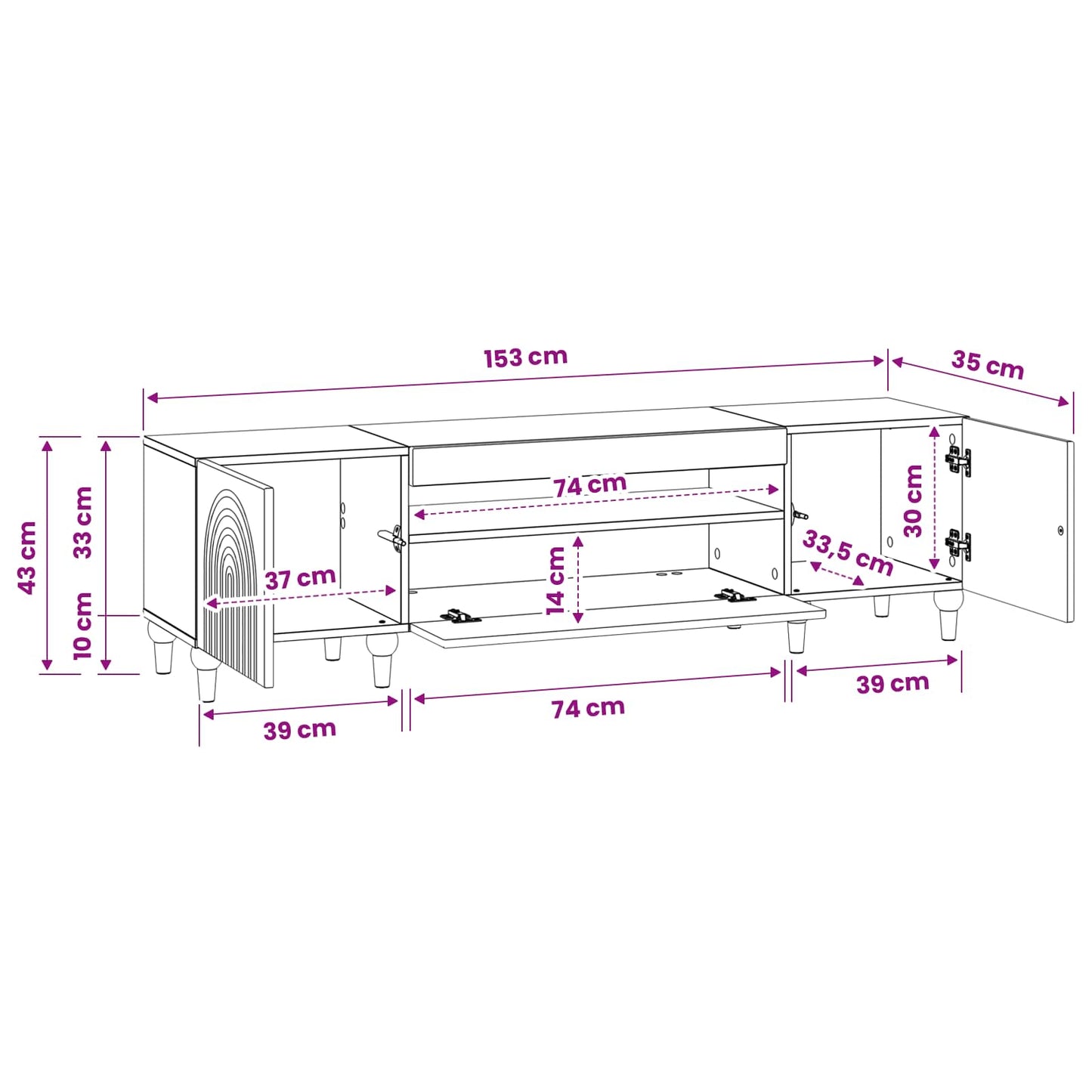 LED tv-meubel Betongrijs Bewerkt hout