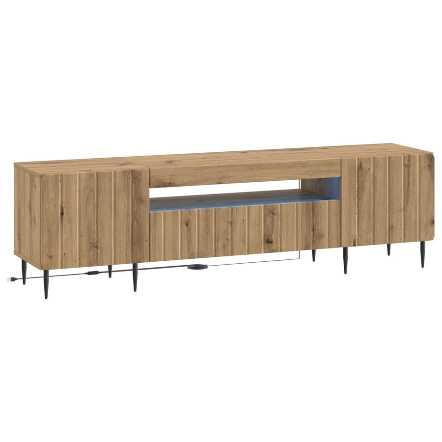 LED tv-meubel Artisanaal eiken Bewerkt hout