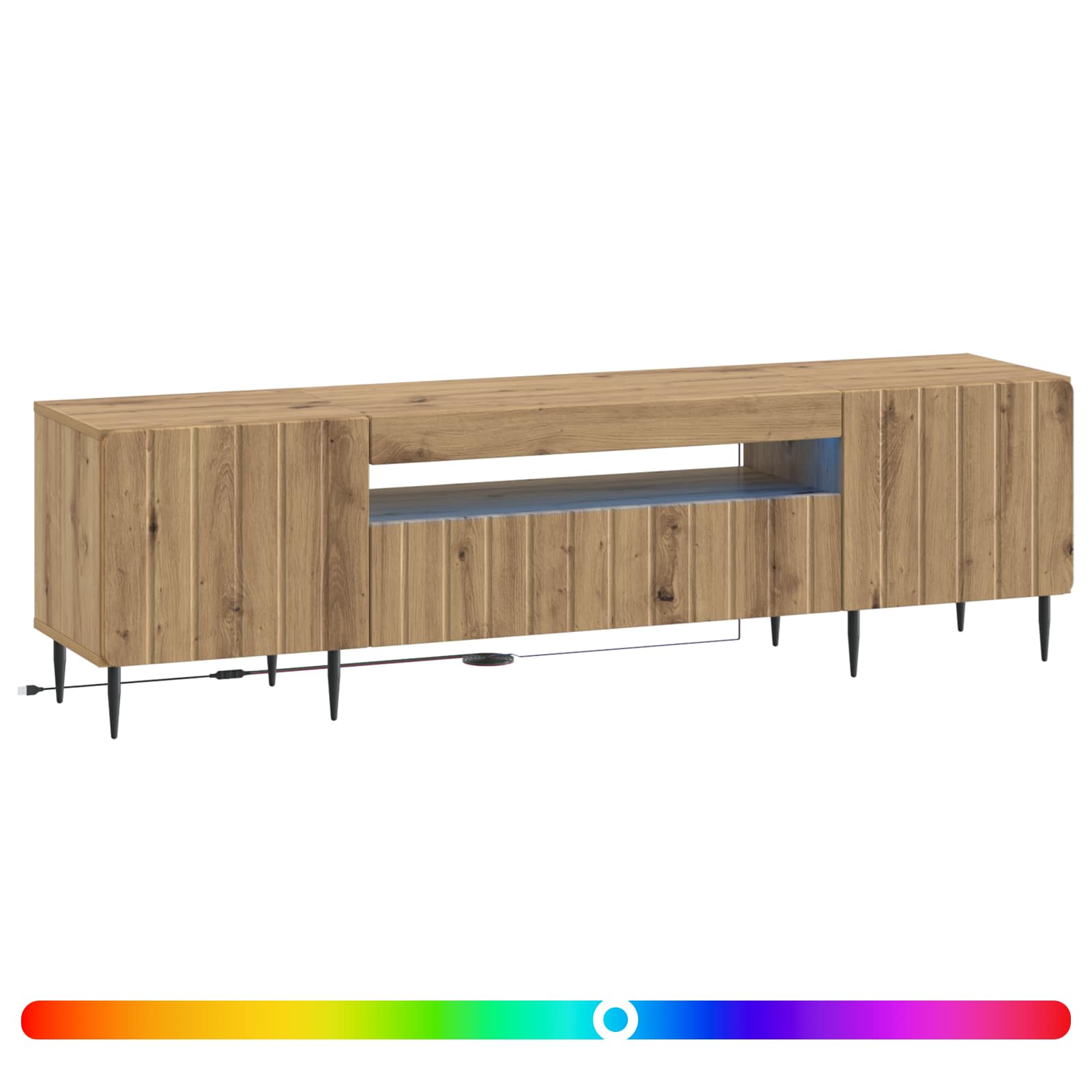 LED tv-meubel Artisanaal eiken Bewerkt hout