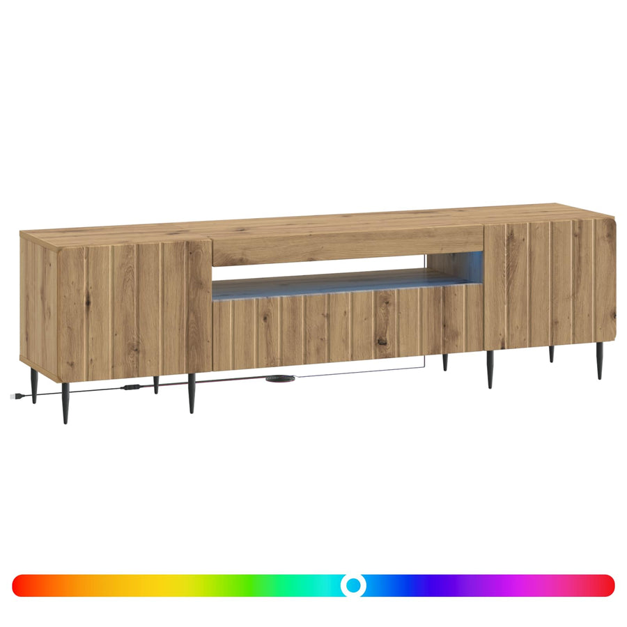 LED tv-meubel Artisanaal eiken Bewerkt hout
