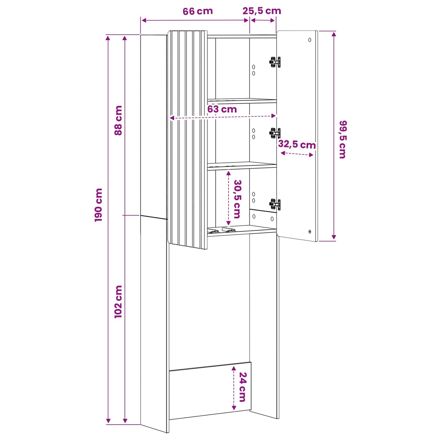Toiletkast ZWOLLE Hoogglans Wit 66 x 25,5 x 190 cm Bewerkt hout