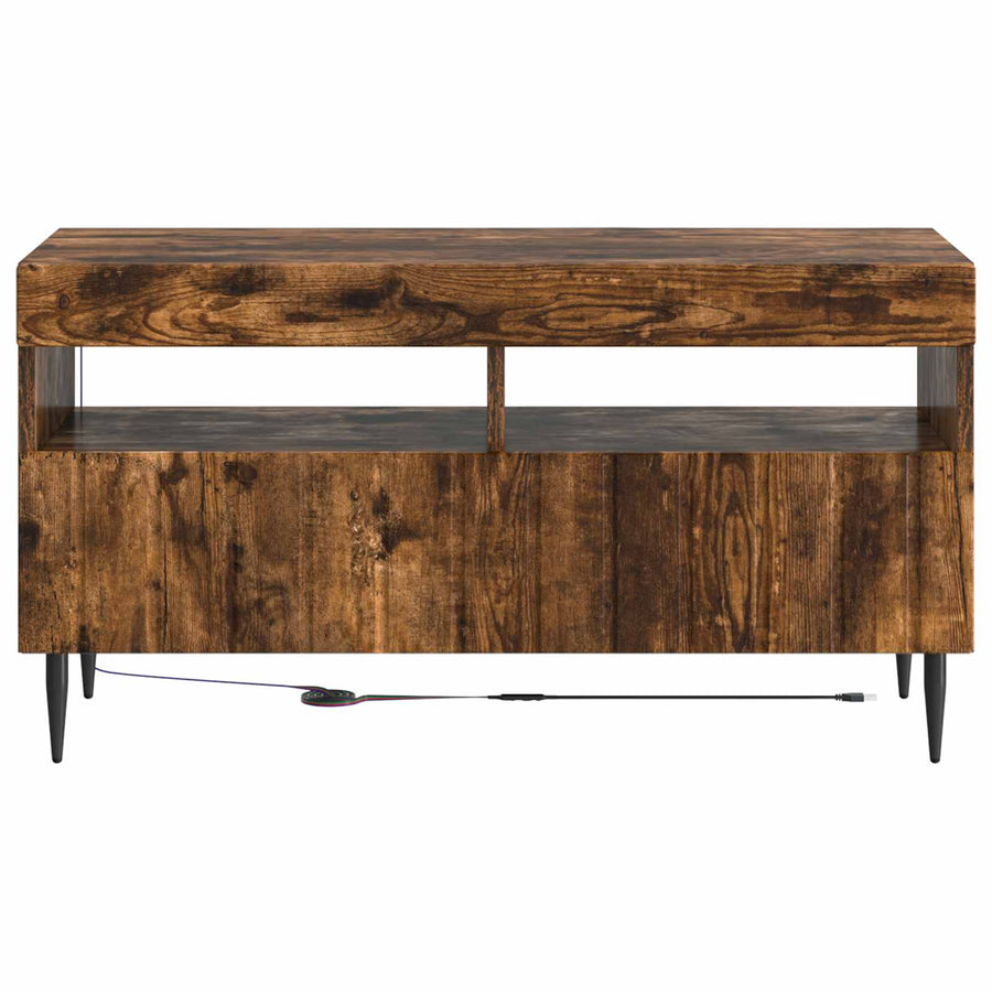 LED tv-meubel Gerookt eiken Bewerkt hout