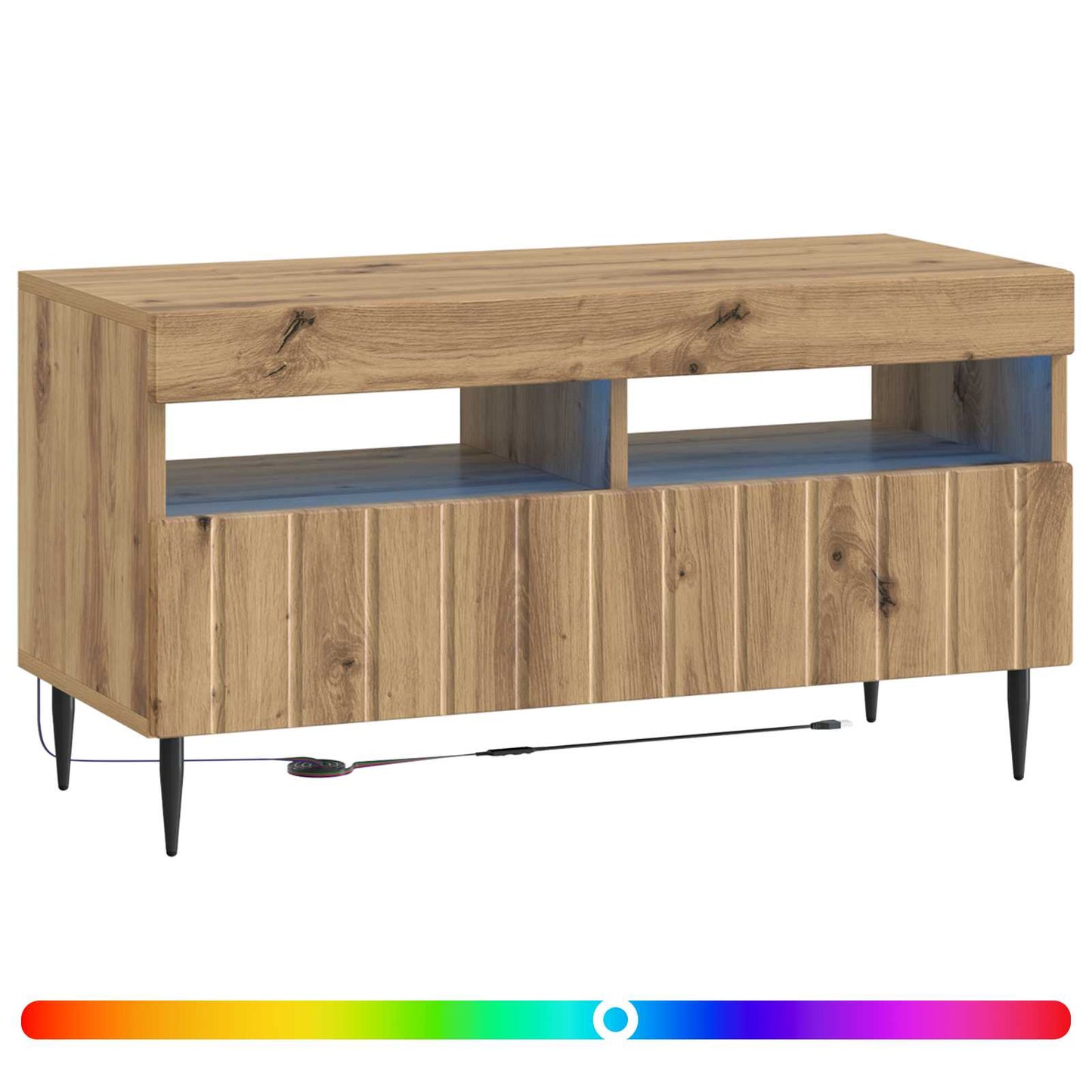 LED tv-meubel Artisanaal eiken Bewerkt hout