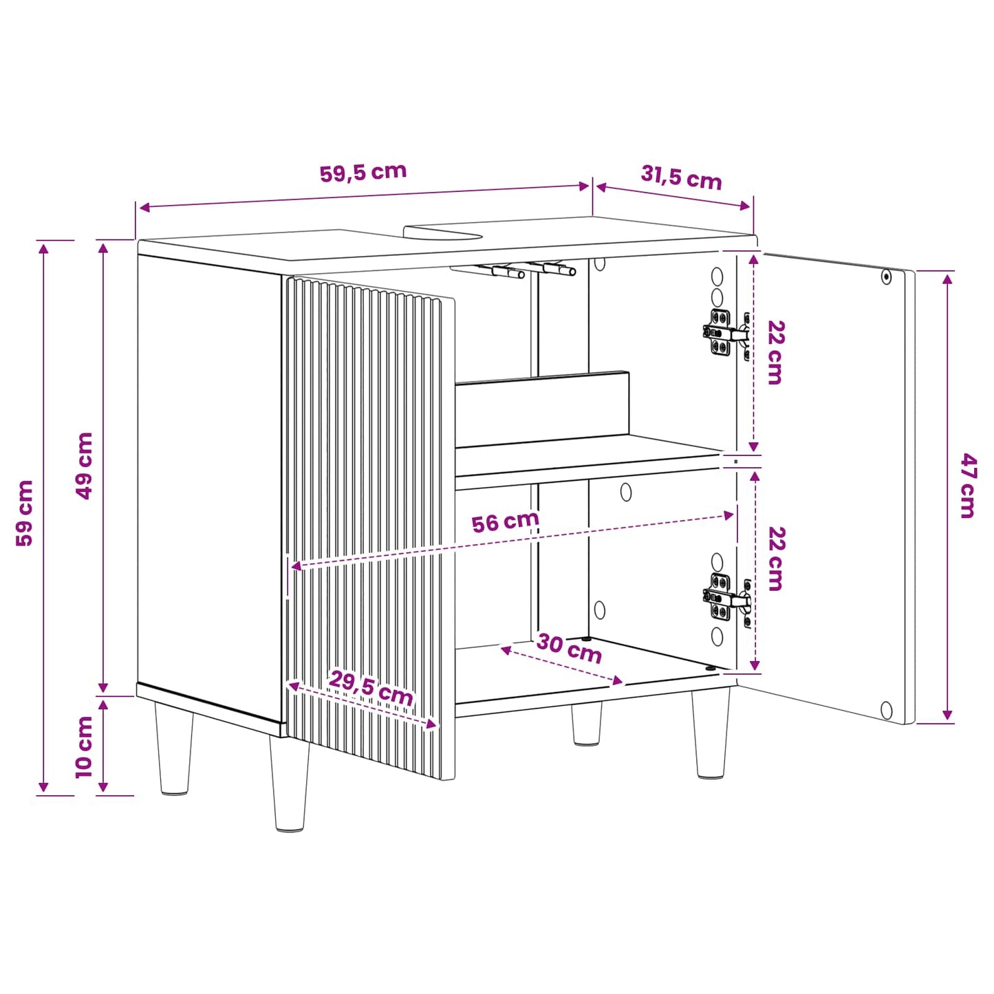 Badkamer wastafelkast ARNHEM Zwart 59,5 x 31,5 x 59 cm