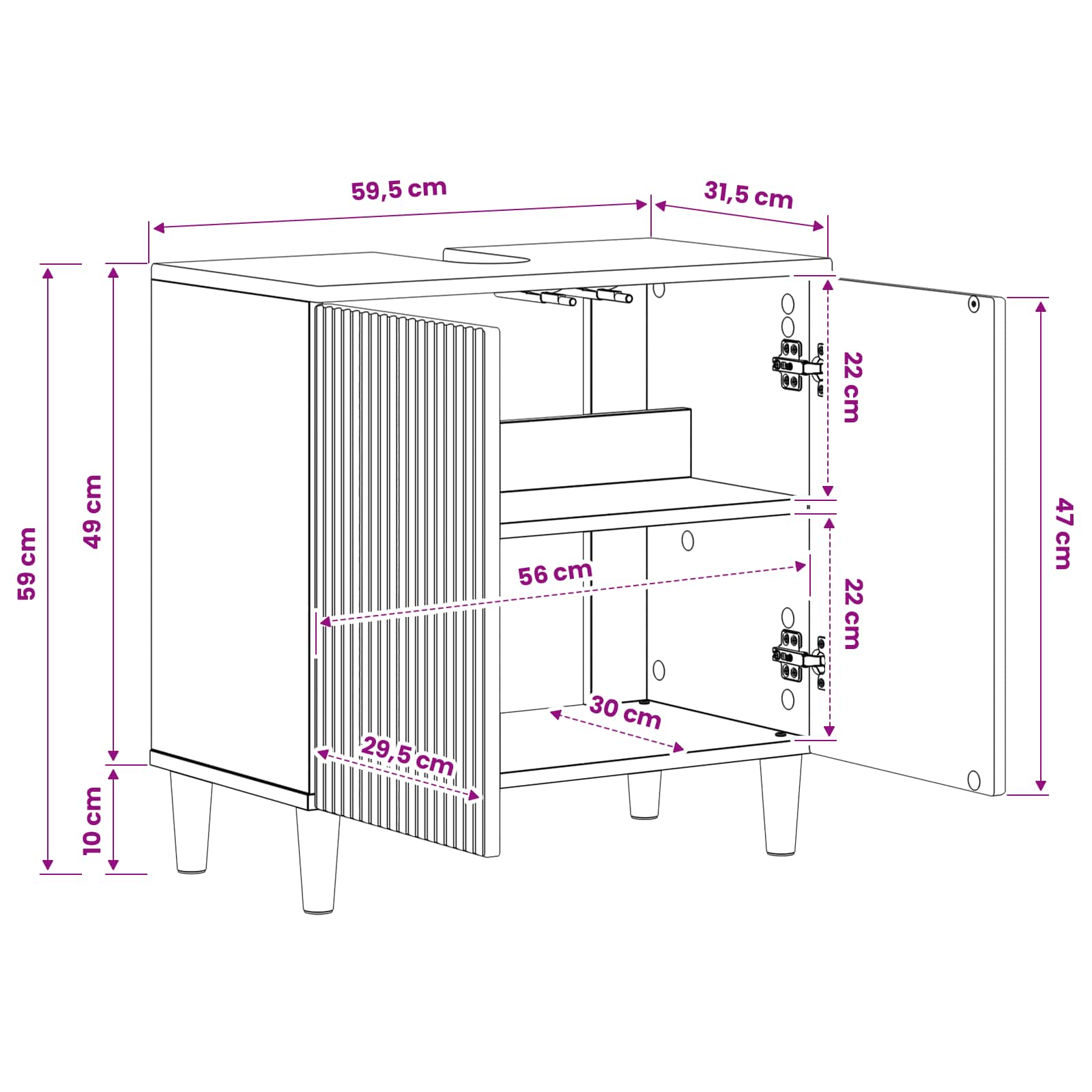 Badkamer wastafelkast ARNHEM Zwart 59,5 x 31,5 x 59 cm