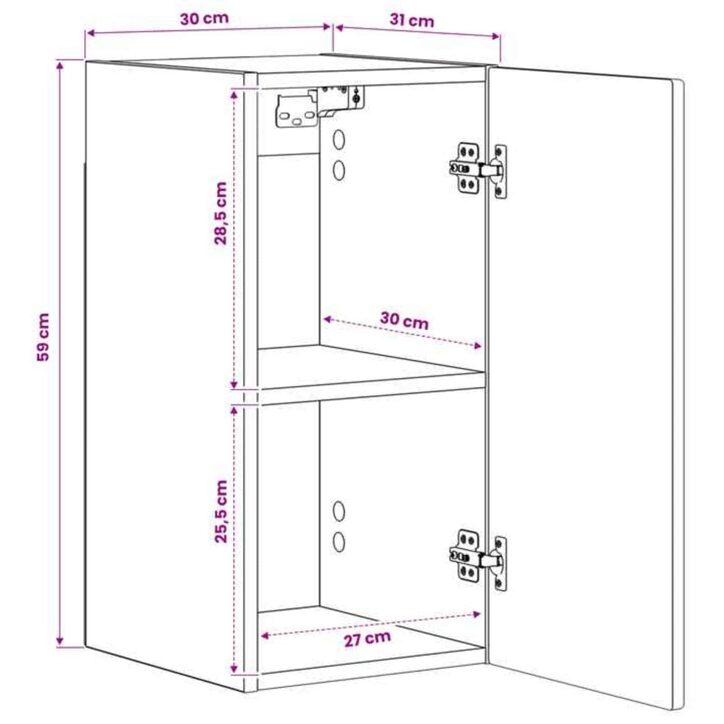 Badkamer wandkast ARNHEM Gerookt eiken 30 x 31 x 59 cm