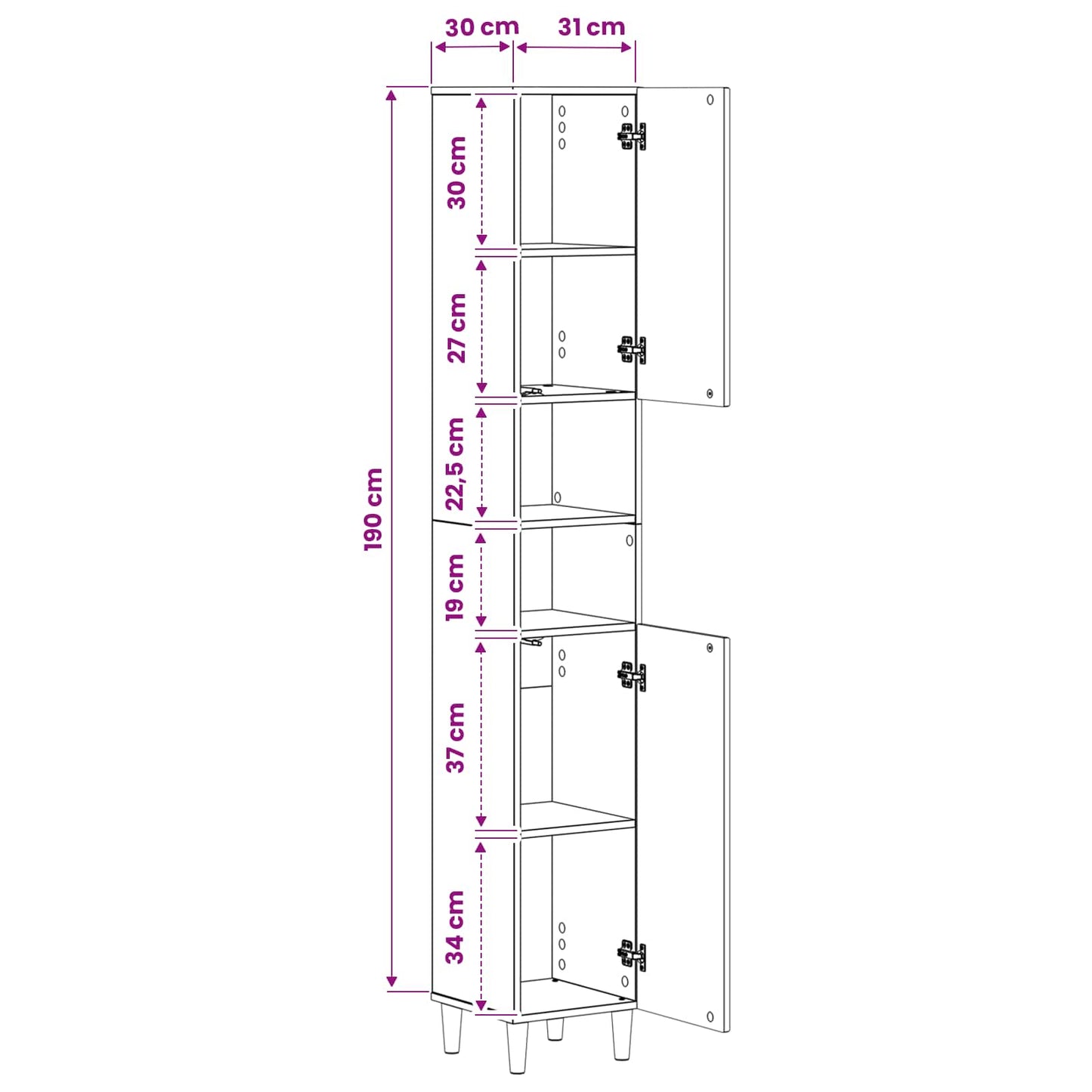 Badkamerkast met Open Plank ARNHEM Wit 30 x 31 x 190 cm
