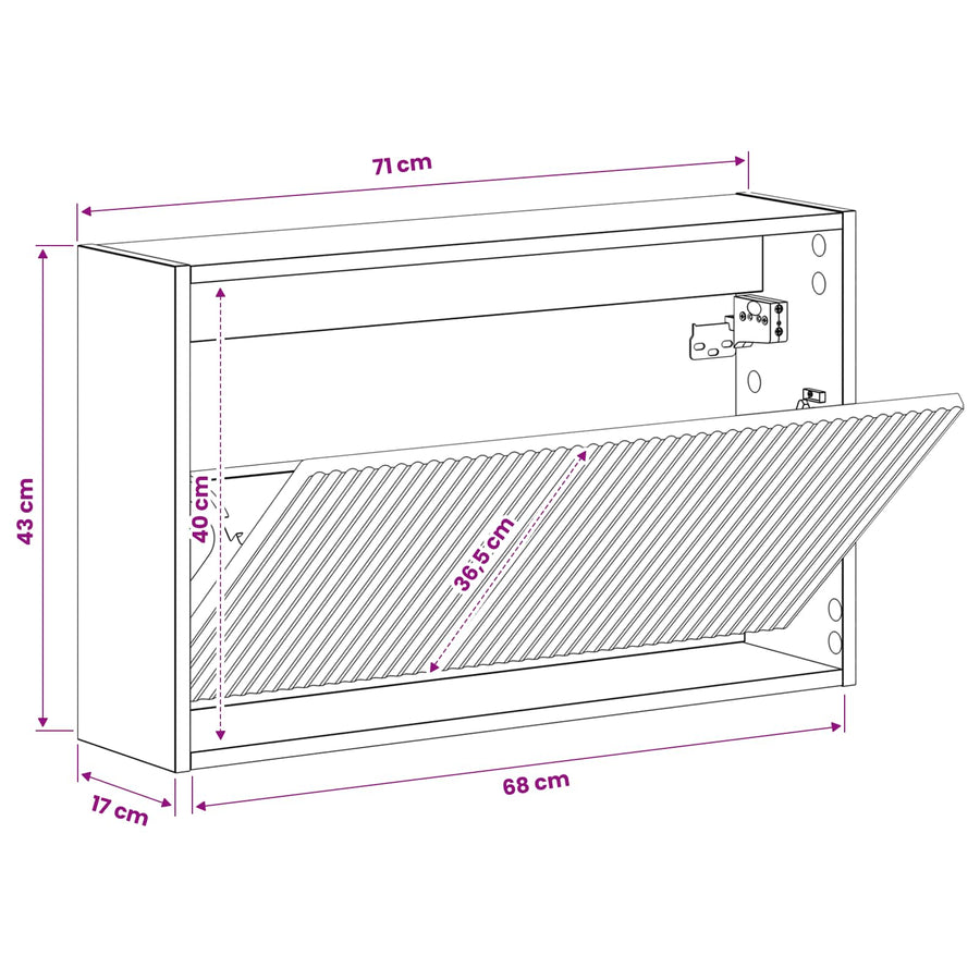 Wandgemonteerde Schoenkast ARNHEM 71 x 17 x 43 cm Bewerkt hout
