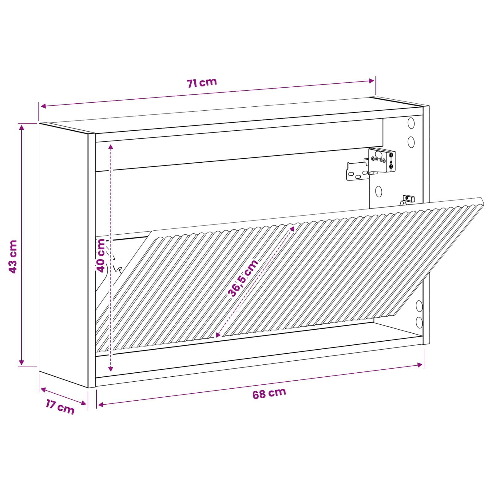 Wandgemonteerde Schoenkast ARNHEM 71 x 17 x 43 cm Bewerkt hout