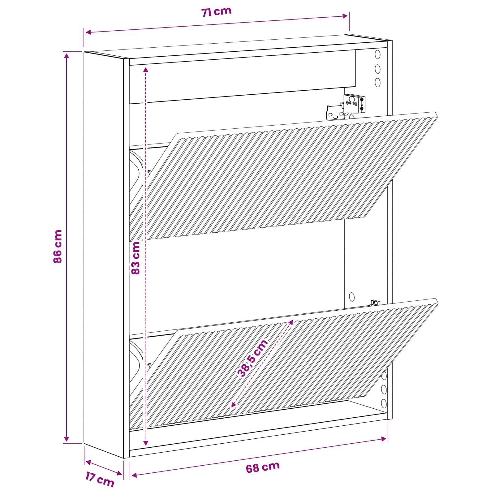 Wandgemonteerde Schoenkast ARNHEM 71 x 17 x 86 cm Bewerkt hout