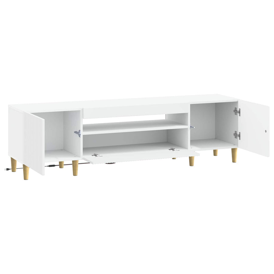 LED tv-meubel Wit Bewerkt hout