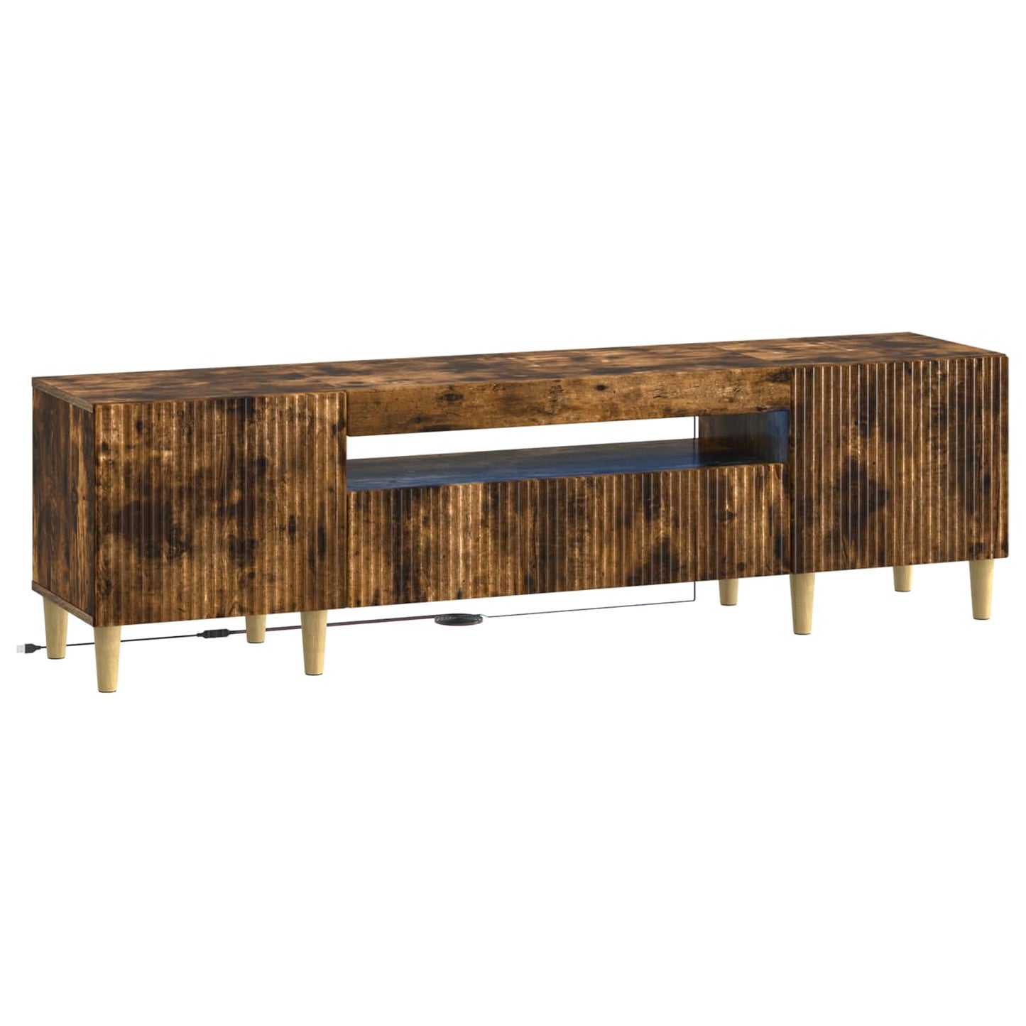 LED tv-meubel Gerookt eiken Bewerkt hout
