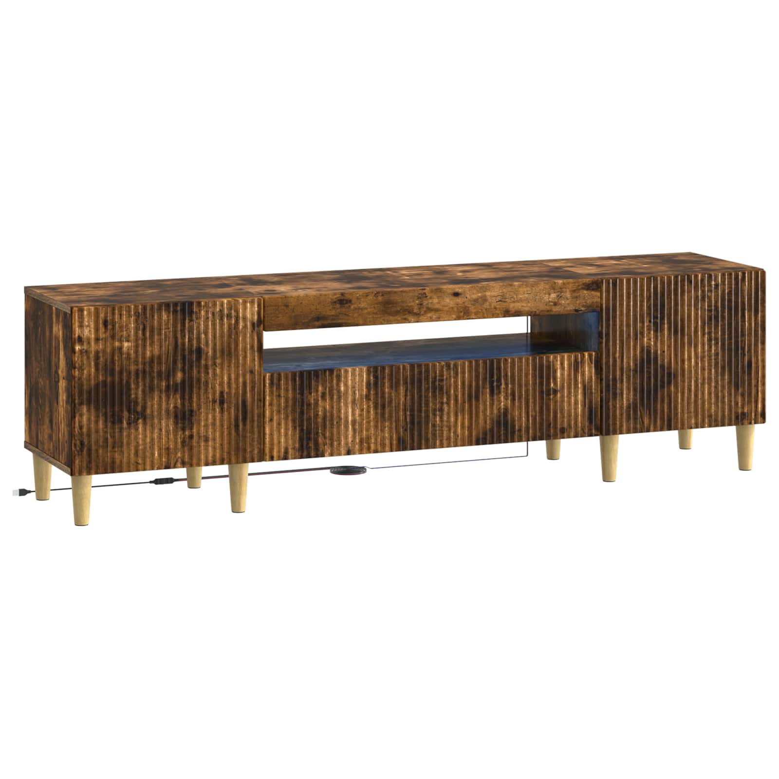 LED tv-meubel Gerookt eiken Bewerkt hout