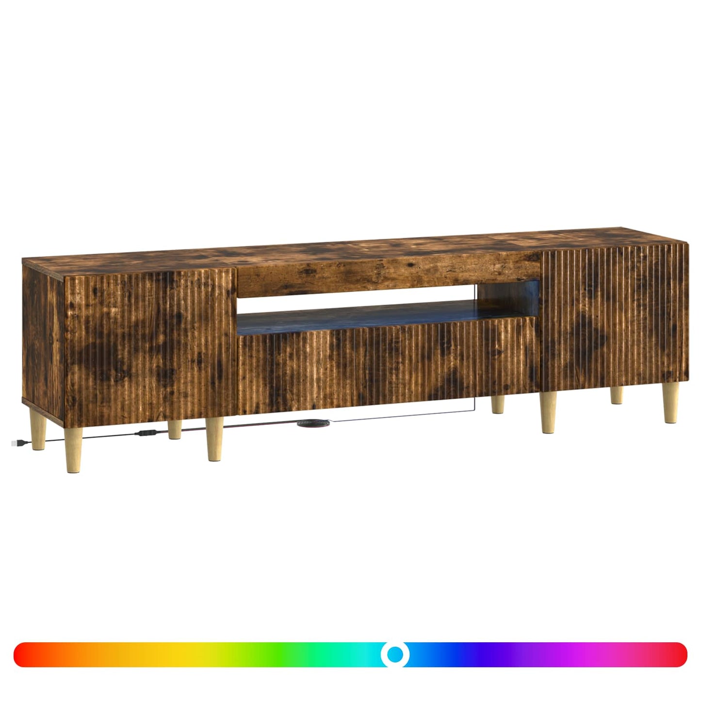 LED tv-meubel Gerookt eiken Bewerkt hout