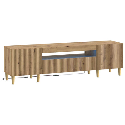 LED tv-meubel Artisanaal eiken Bewerkt hout