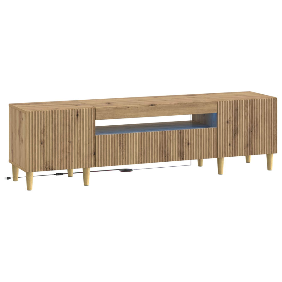 LED tv-meubel Artisanaal eiken Bewerkt hout