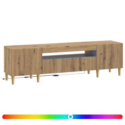 LED tv-meubel Artisanaal eiken Bewerkt hout