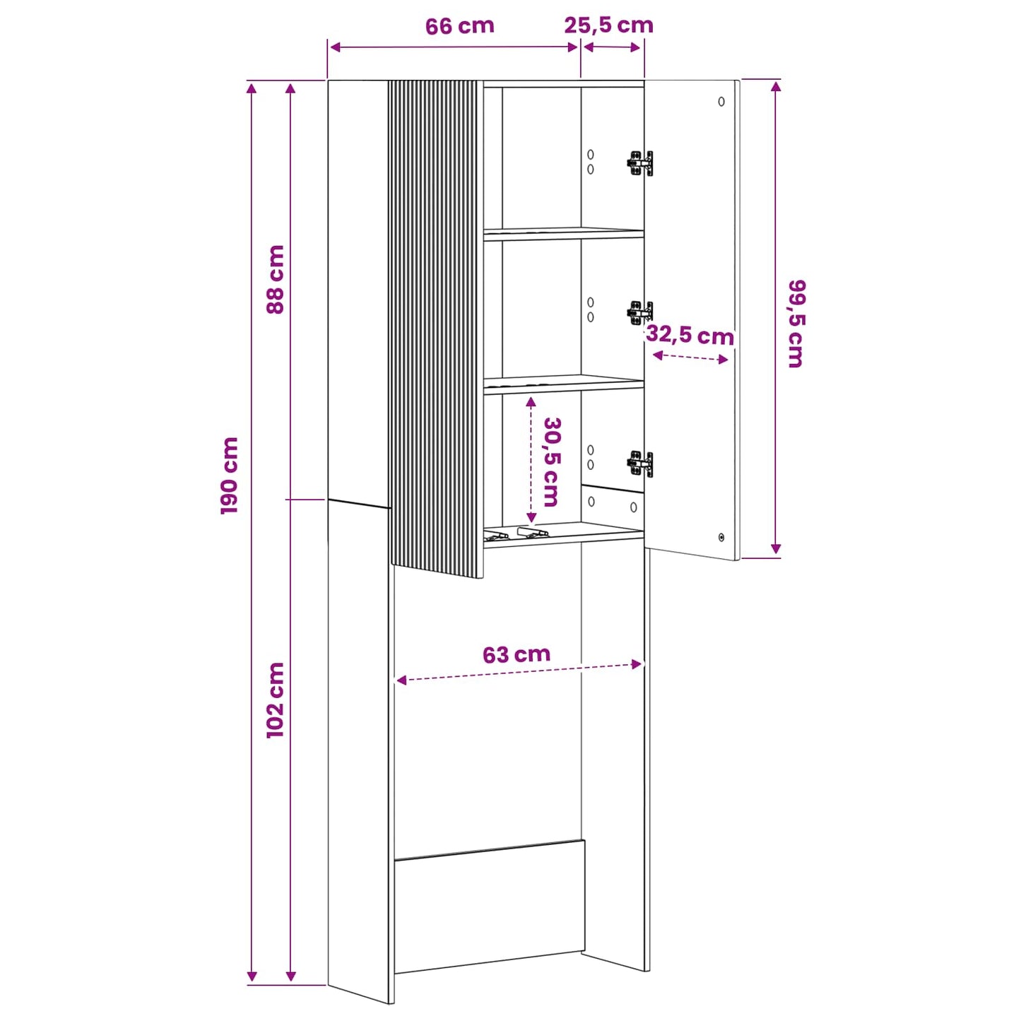 Toiletkast ARNHEM Zwart 66 x 25,5 x 190 cm Bewerkt hout